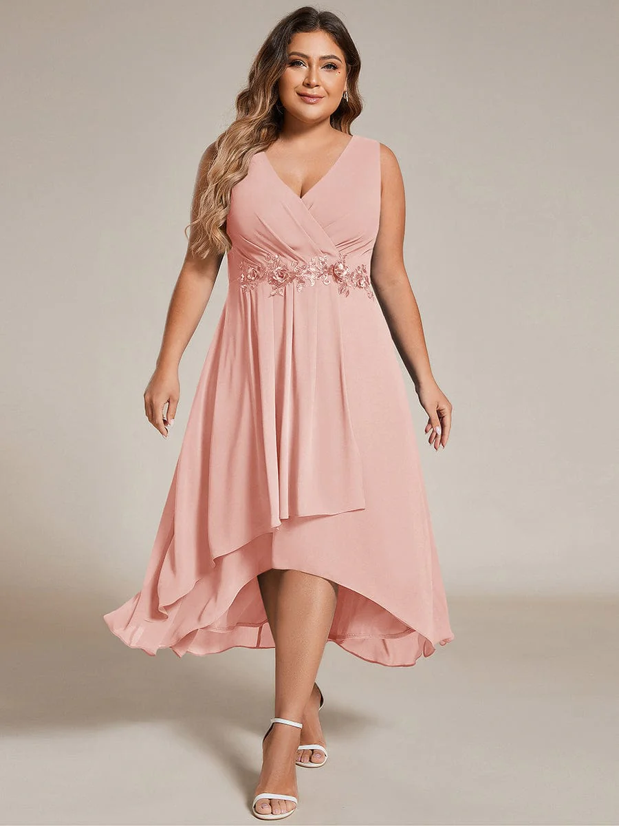 ever IRYS|Sleeveless Chiffon High-Low Wedding Guest Dress with Waist Applique - Image 49