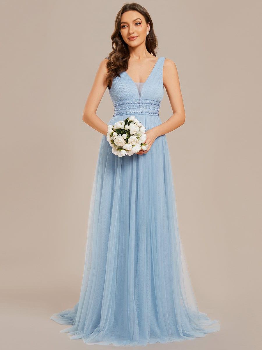 Sleeveless Deep V Low Back Long Wedding Dress - Image 26