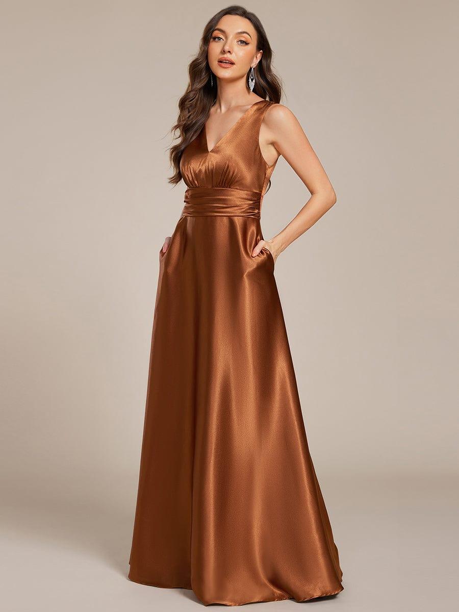 ever INDY|Sleeveless Empire Waist Satin Maxi Bridesmaid Dress With Pockets - Image 22