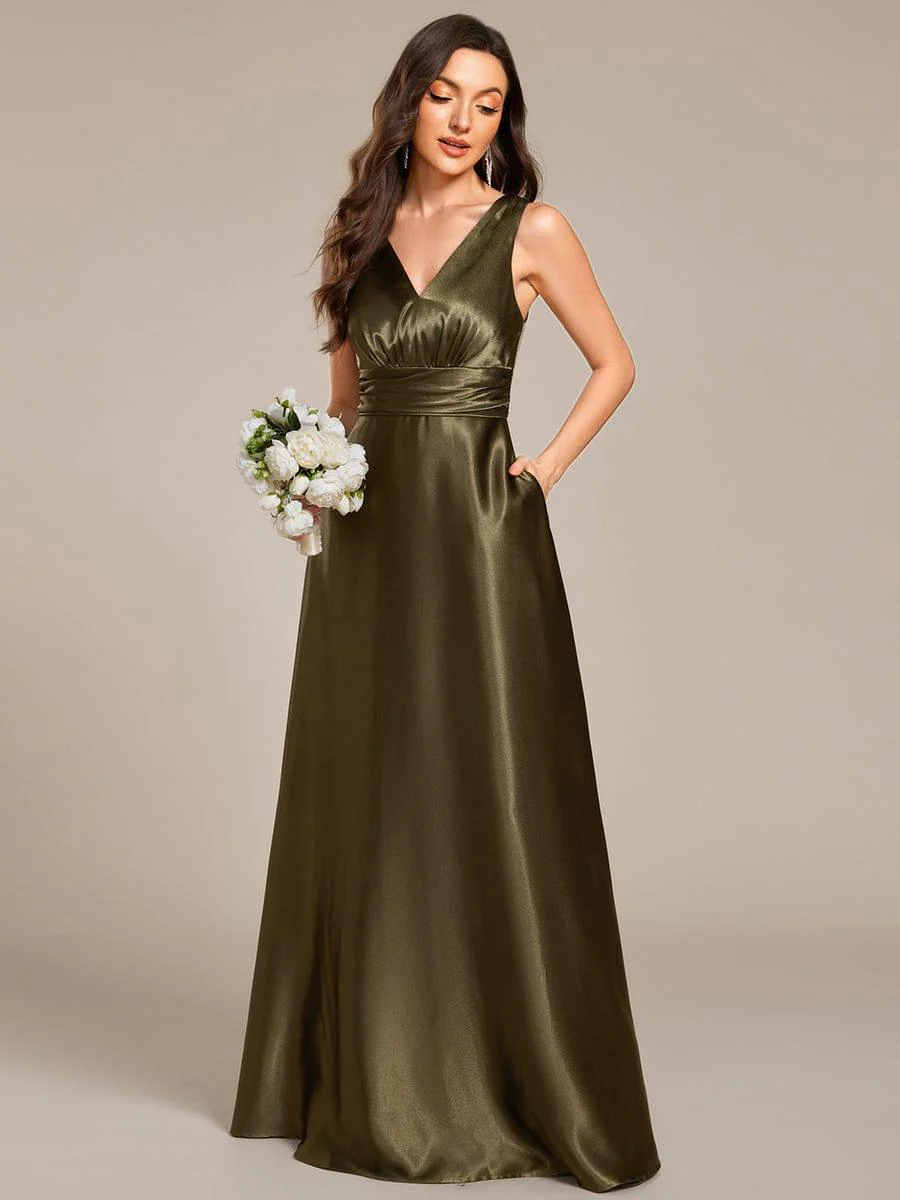 ever INDY|Sleeveless Empire Waist Satin Maxi Bridesmaid Dress With Pockets - Image 40