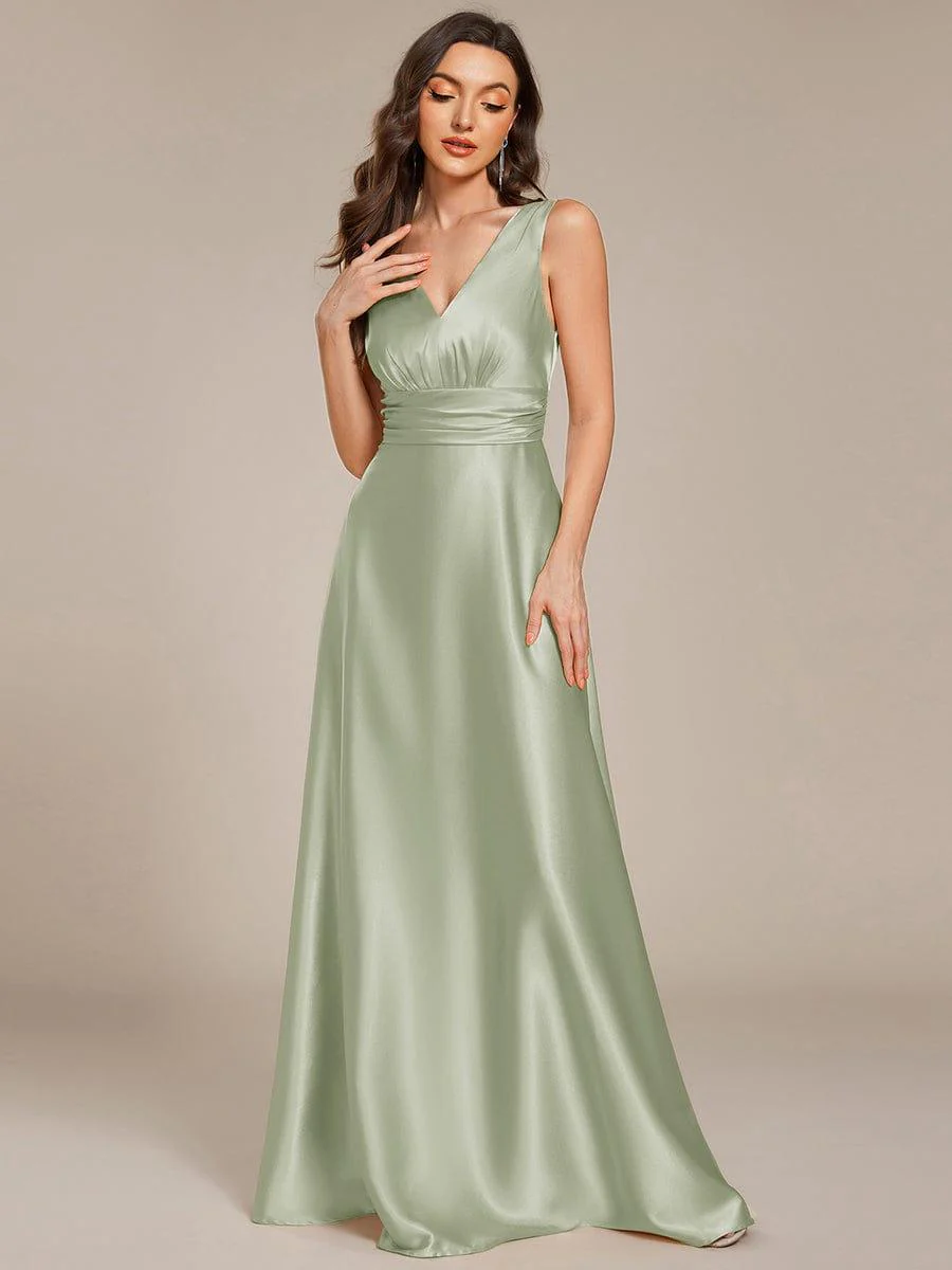 ever INDY|Sleeveless Empire Waist Satin Maxi Bridesmaid Dress With Pockets - Image 59