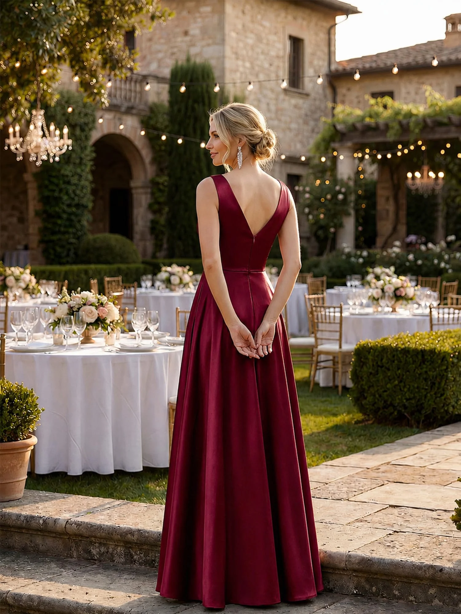 ever INDY|Sleeveless Empire Waist Satin Maxi Bridesmaid Dress With Pockets - Image 66