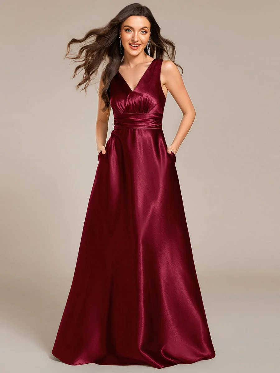 ever INDY|Sleeveless Empire Waist Satin Maxi Bridesmaid Dress With Pockets - Image 70