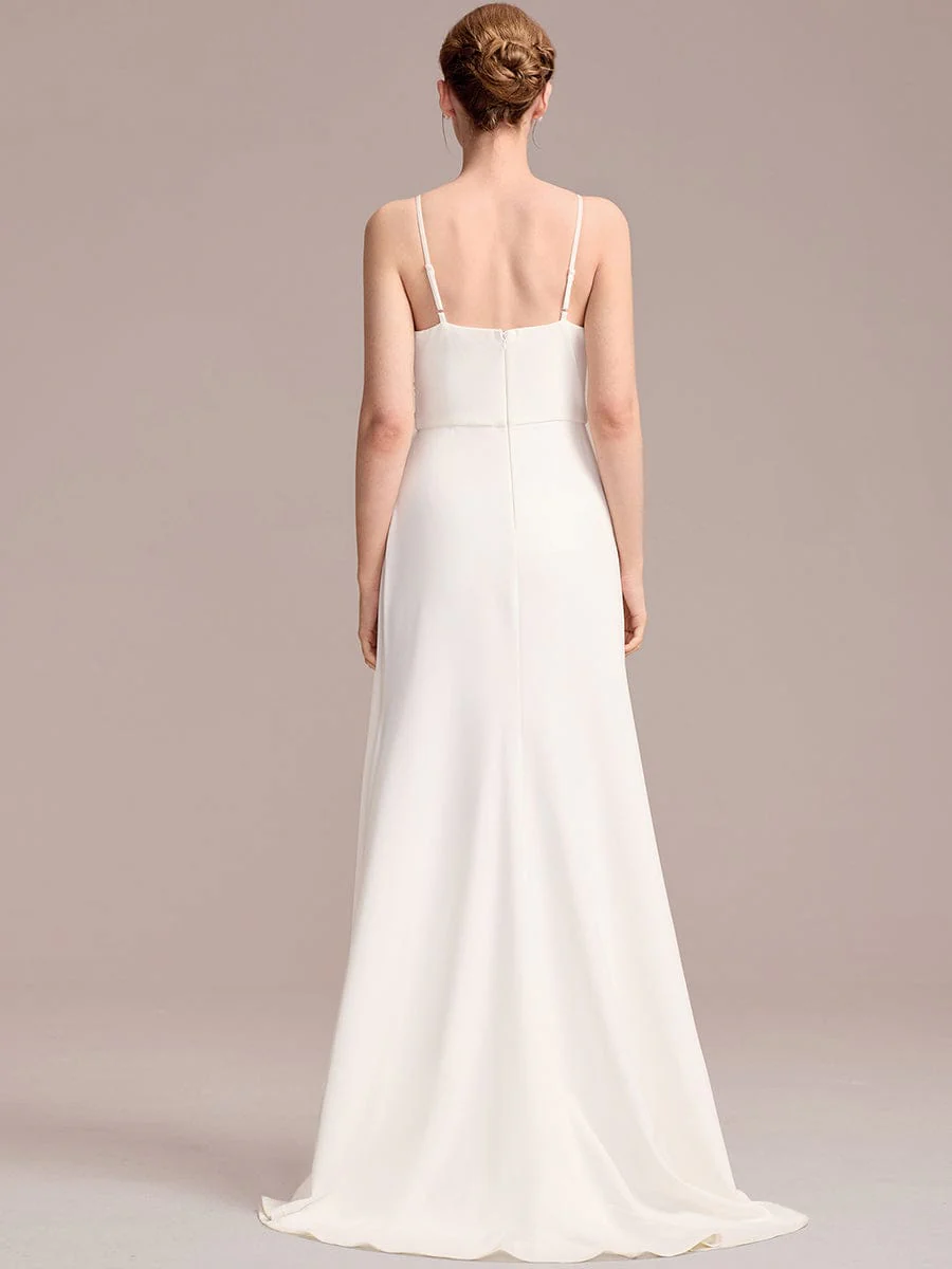 Sleeveless V-Neck Embroidered Wedding Dress with Ribbons - Image 2