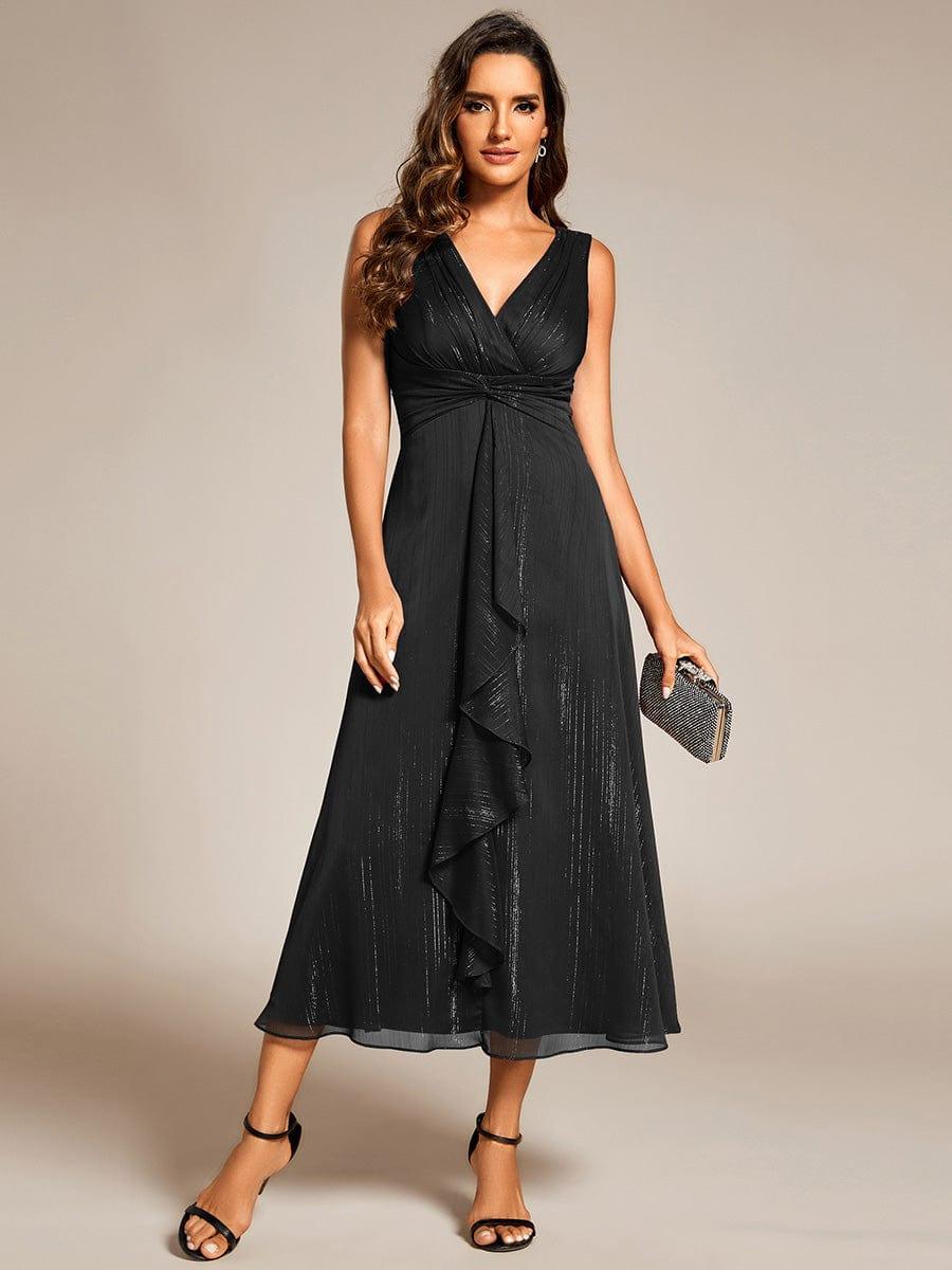 ever MEI|Sleeveless Twist Knot A-Line Lotus Leaf Shimmering Wedding Guest Dress(Final Sale) - Image 10