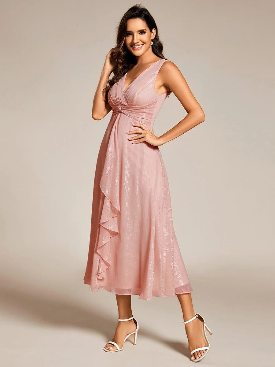 ever MEI|Sleeveless Twist Knot A-Line Lotus Leaf Shimmering Wedding Guest Dress(Final Sale) - Image 20