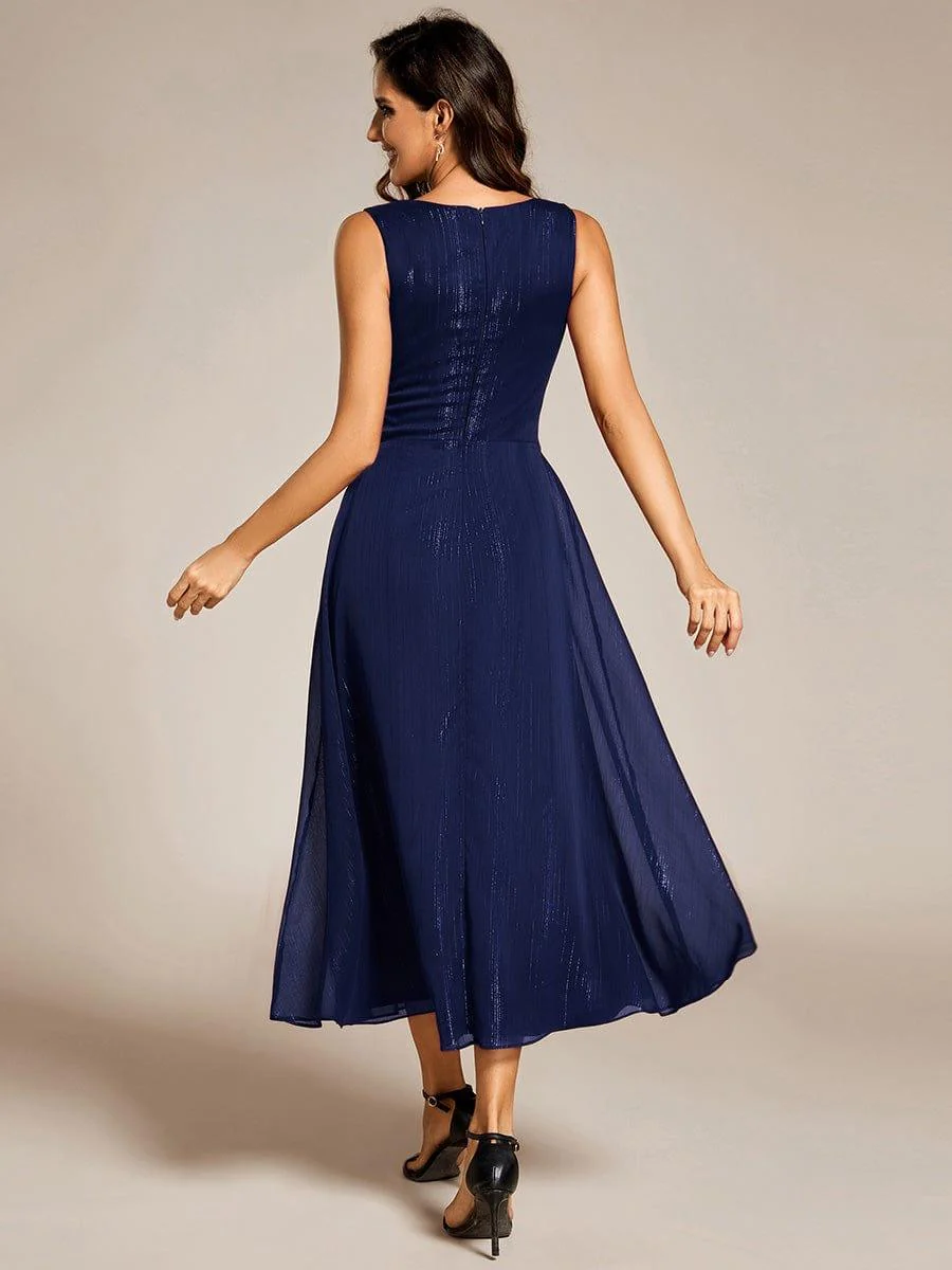 ever MEI|Sleeveless Twist Knot A-Line Lotus Leaf Shimmering Wedding Guest Dress(Final Sale) - Image 30