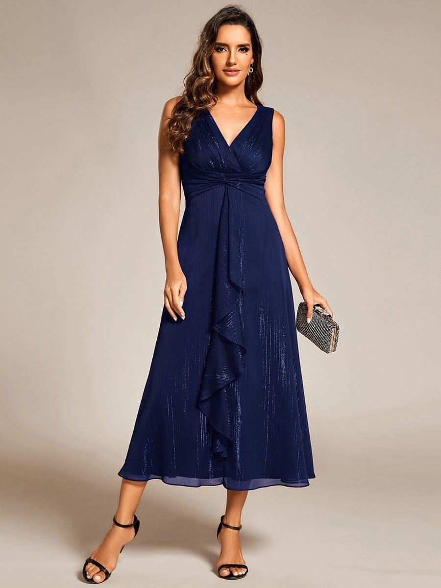 ever MEI|Sleeveless Twist Knot A-Line Lotus Leaf Shimmering Wedding Guest Dress(Final Sale) - Image 32
