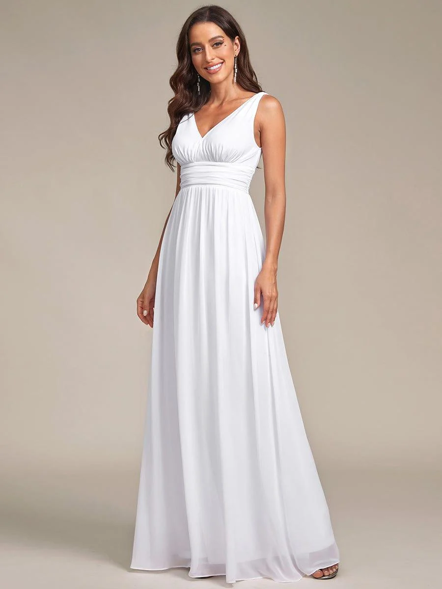 ever HUSH|V Neck Sleeveless Pleated Chiffon Evening Dress - Image 107