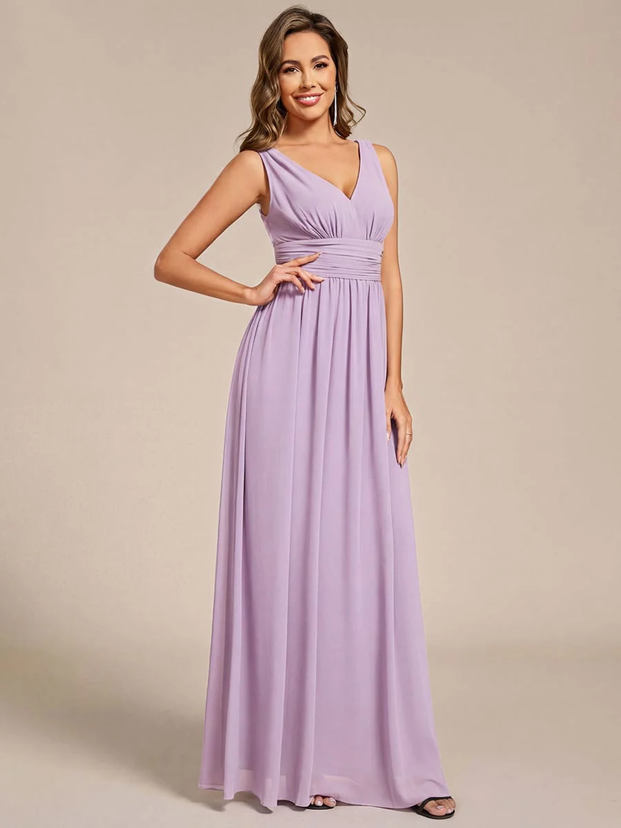 ever HUSH|V Neck Sleeveless Pleated Chiffon Evening Dress - Image 136