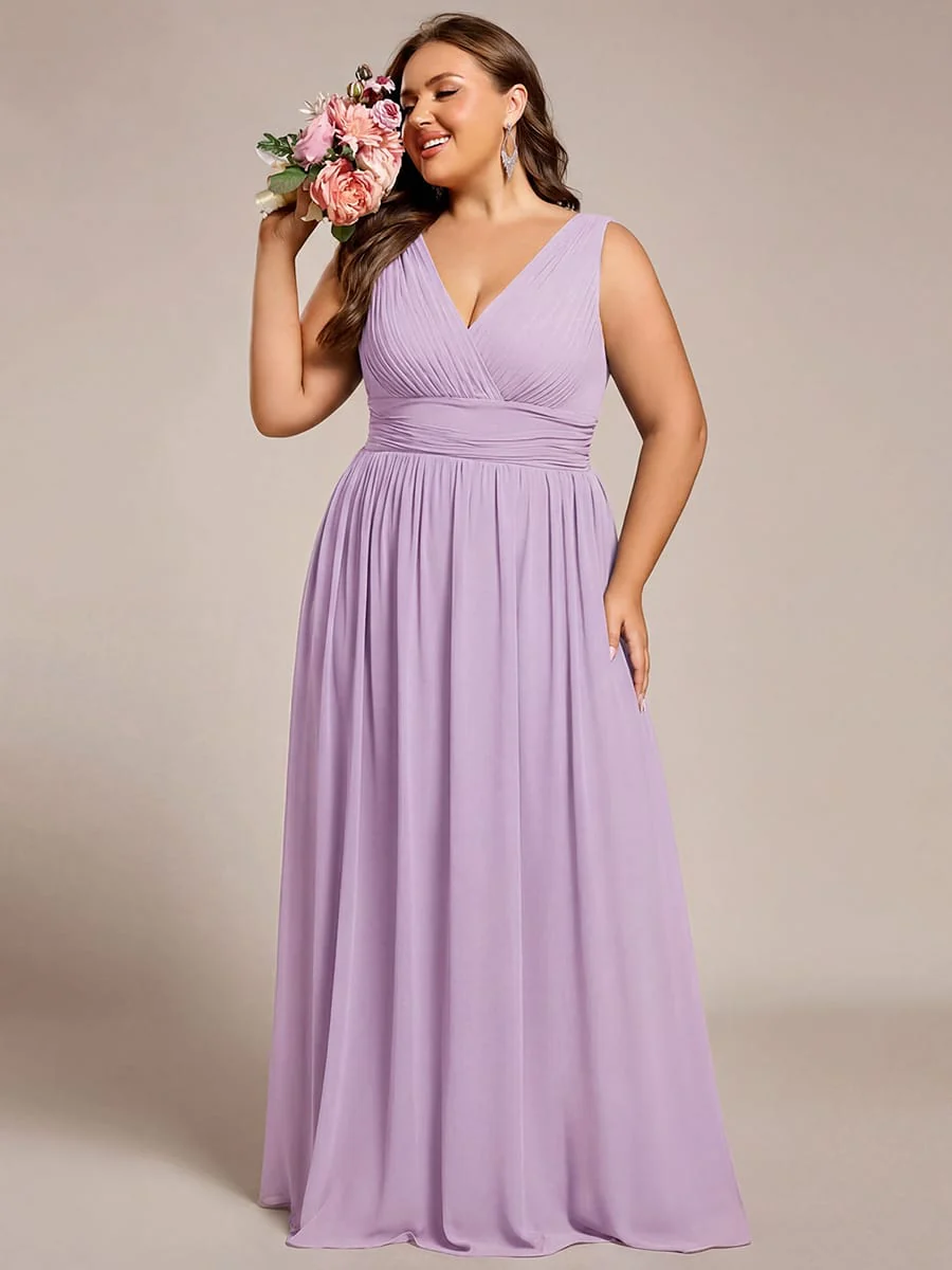 ever HUSH|V Neck Sleeveless Pleated Chiffon Evening Dress - Image 142