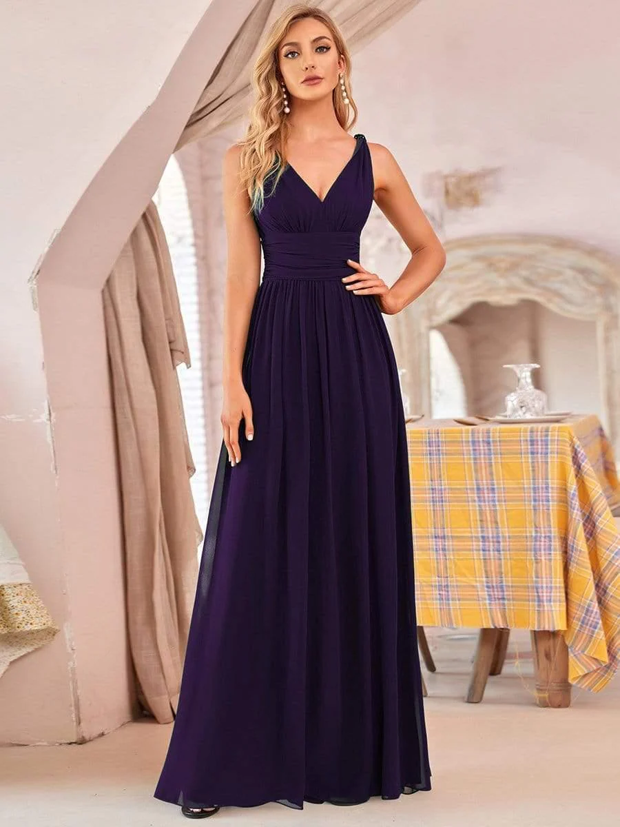 ever HUSH|V Neck Sleeveless Pleated Chiffon Evening Dress - Image 38