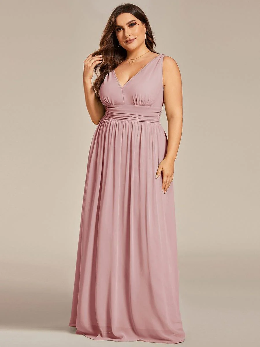ever HUSH|Elegant V Neck A Line Chiffon Maxi Bridesmaid Dresses - Image 105