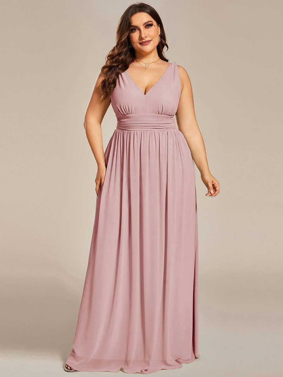 ever HUSH|Elegant V Neck A Line Chiffon Maxi Bridesmaid Dresses - Image 106