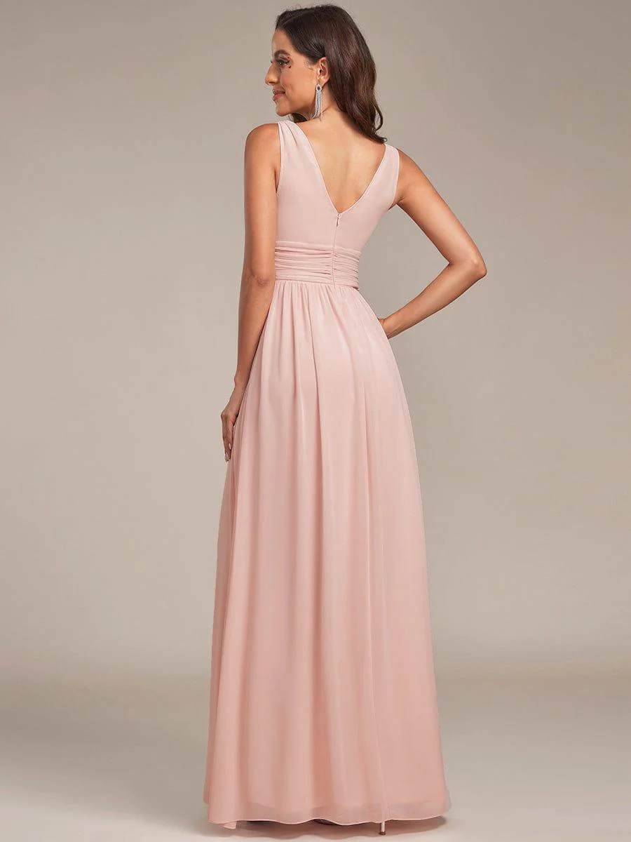 ever HUSH|Elegant V Neck A Line Chiffon Maxi Bridesmaid Dresses - Image 116