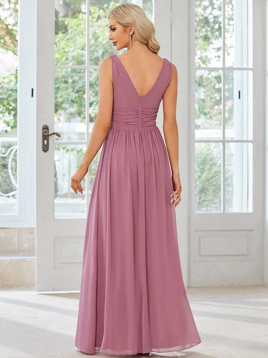 ever HUSH|Elegant V Neck A Line Chiffon Maxi Bridesmaid Dresses - Image 126