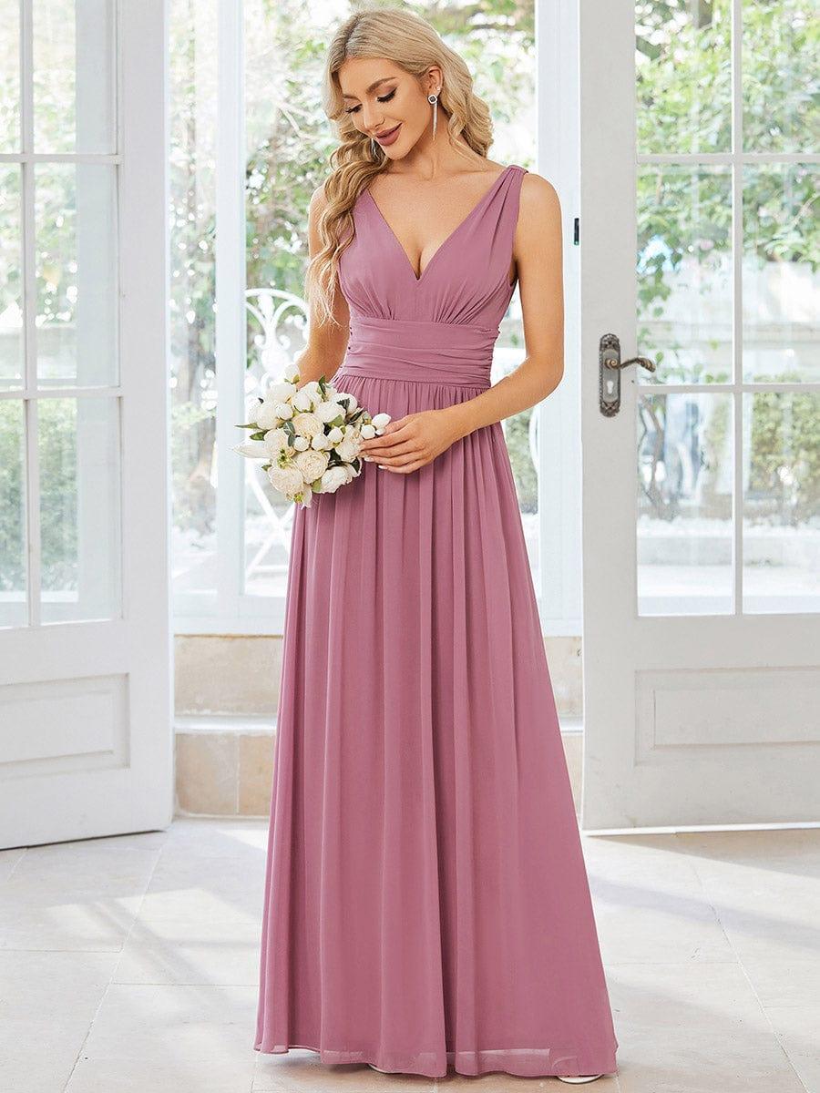 ever HUSH|Elegant V Neck A Line Chiffon Maxi Bridesmaid Dresses - Image 129
