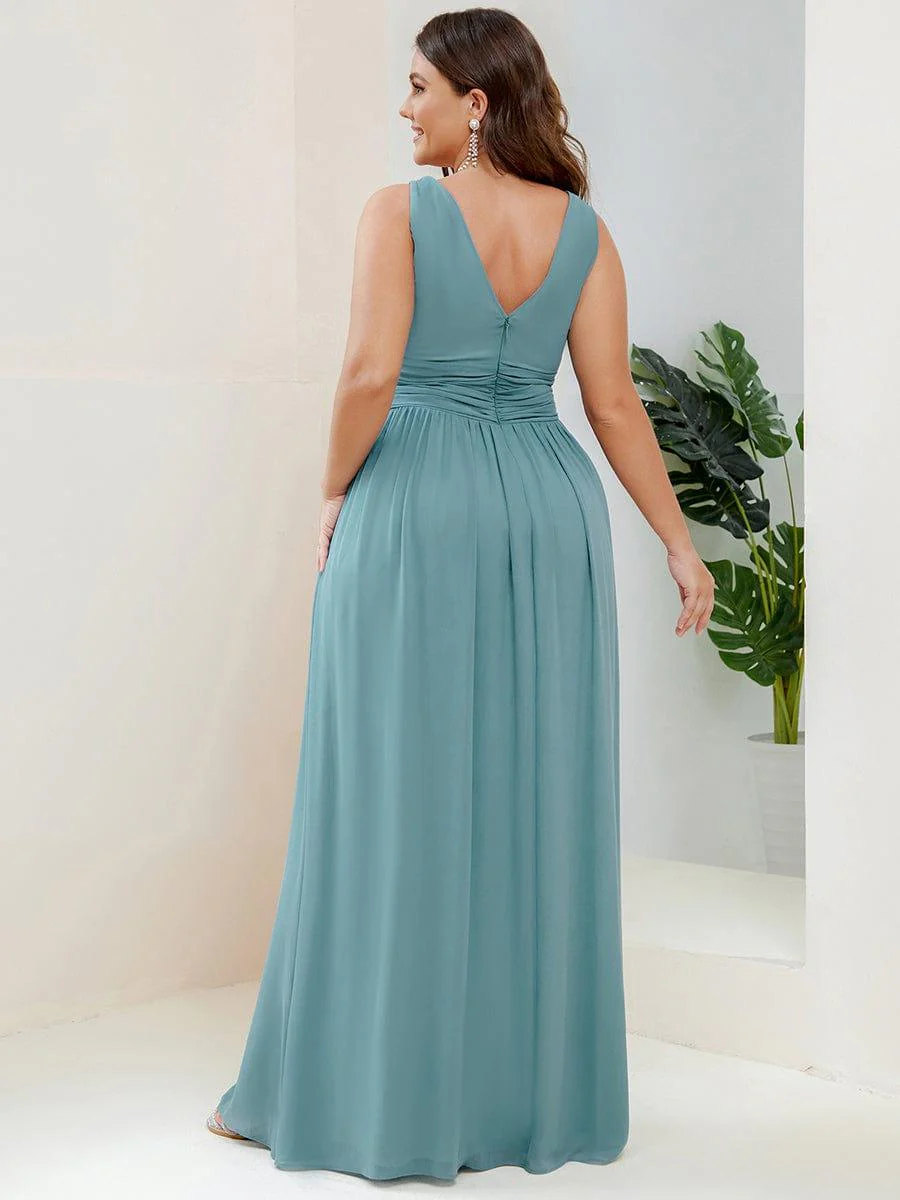 ever HUSH|Elegant V Neck A Line Chiffon Maxi Bridesmaid Dresses - Image 44
