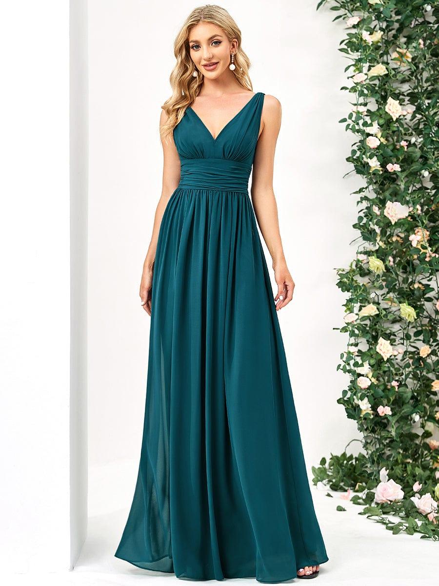 ever HUSH|Elegant V Neck A Line Chiffon Maxi Bridesmaid Dresses - Image 5