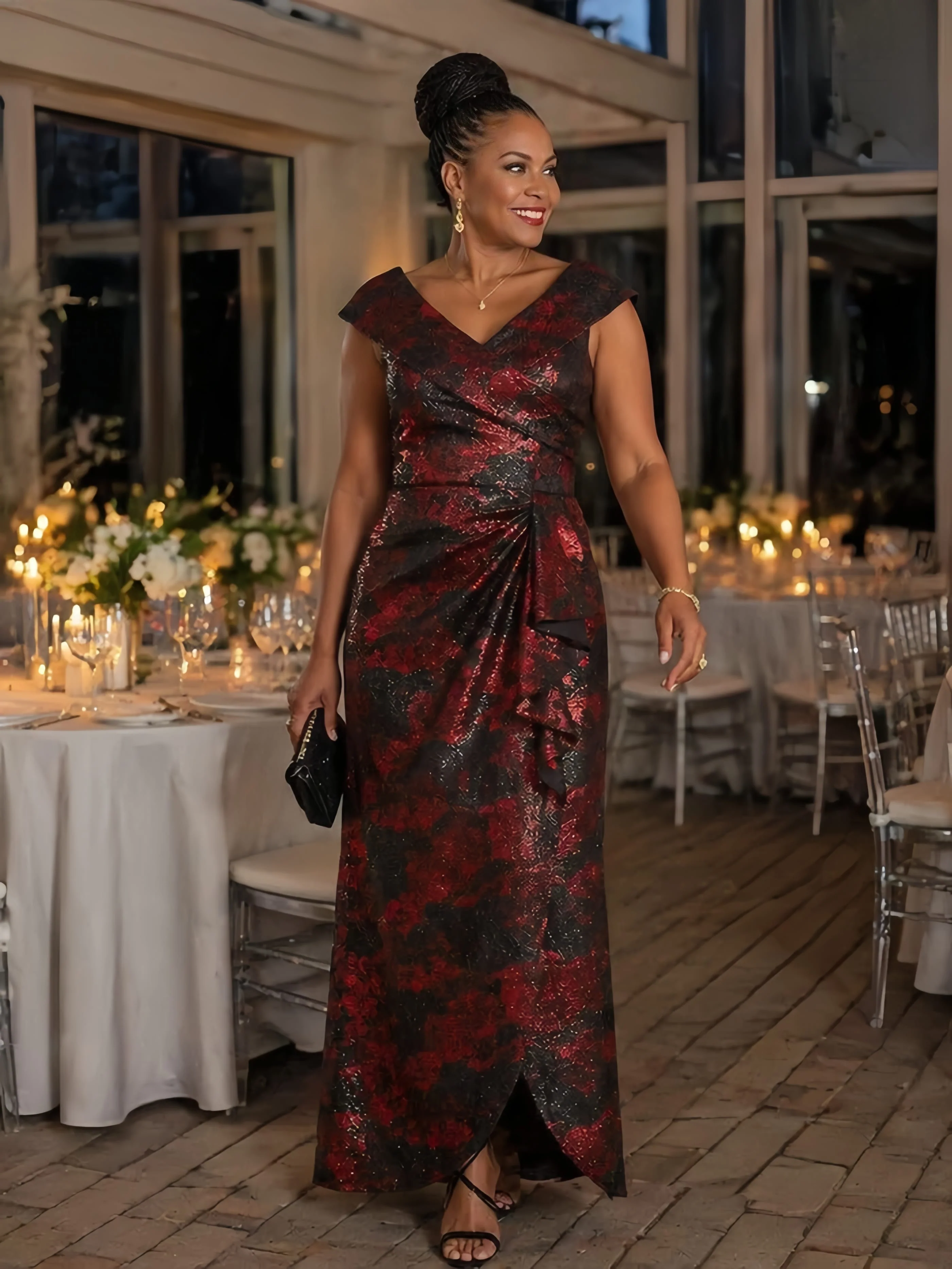 Slit Jacquard Cap Sleeve Dress - Image 5