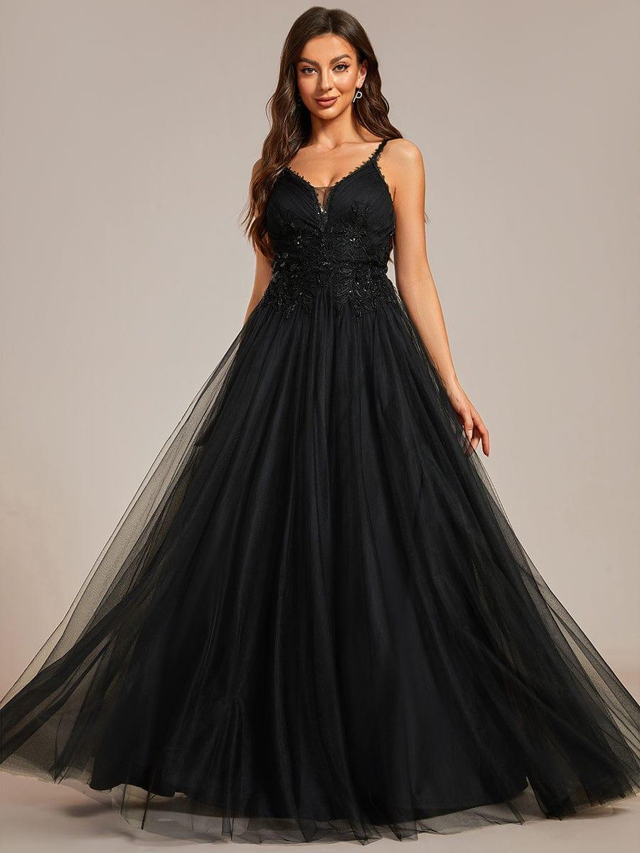 Spaghetti Strap Embroidered V-neck A-line Wedding Dress - Image 13