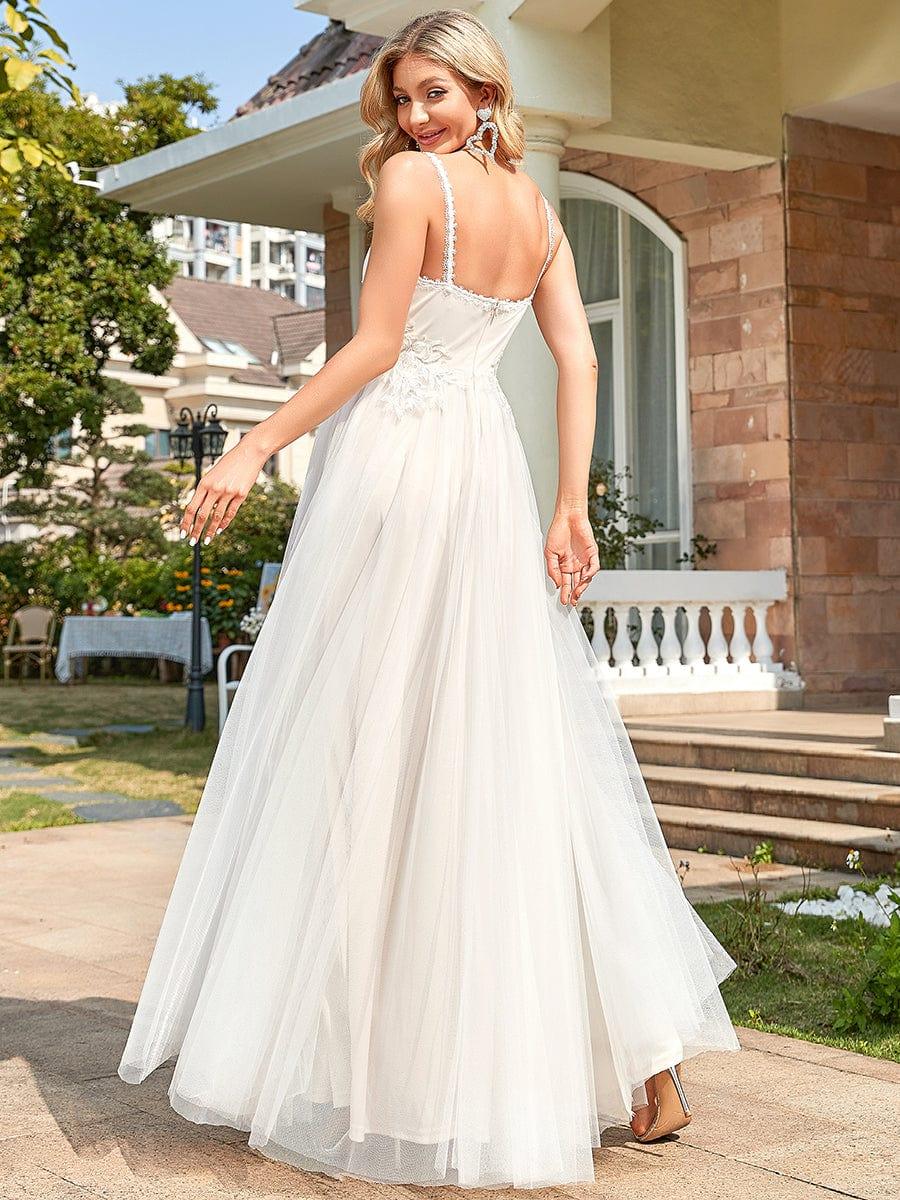 Spaghetti Strap Embroidered V-neck A-line Wedding Dress - Image 7