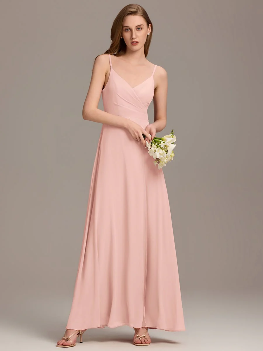 ever RENÉ|Spaghetti Strap Pleated V-Neck High Slit Bridesmaid Dress - Image 115