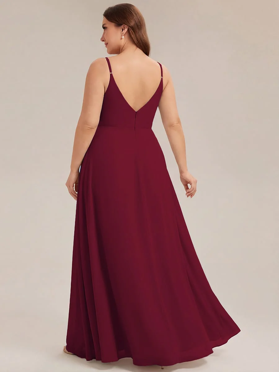 ever RENÉ|Spaghetti Strap Pleated V-Neck High Slit Bridesmaid Dress - Image 136