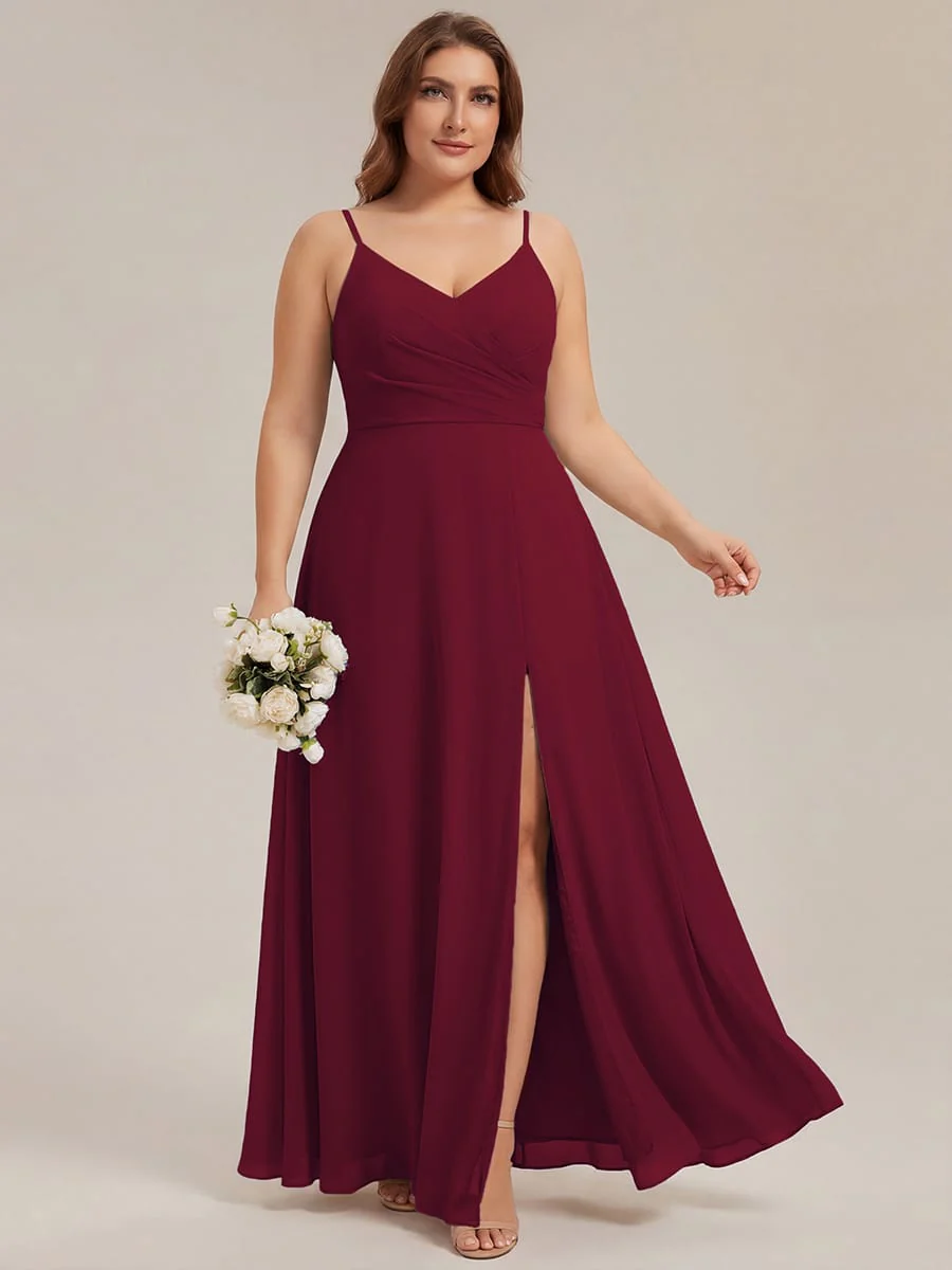 ever RENÉ|Spaghetti Strap Pleated V-Neck High Slit Bridesmaid Dress - Image 137