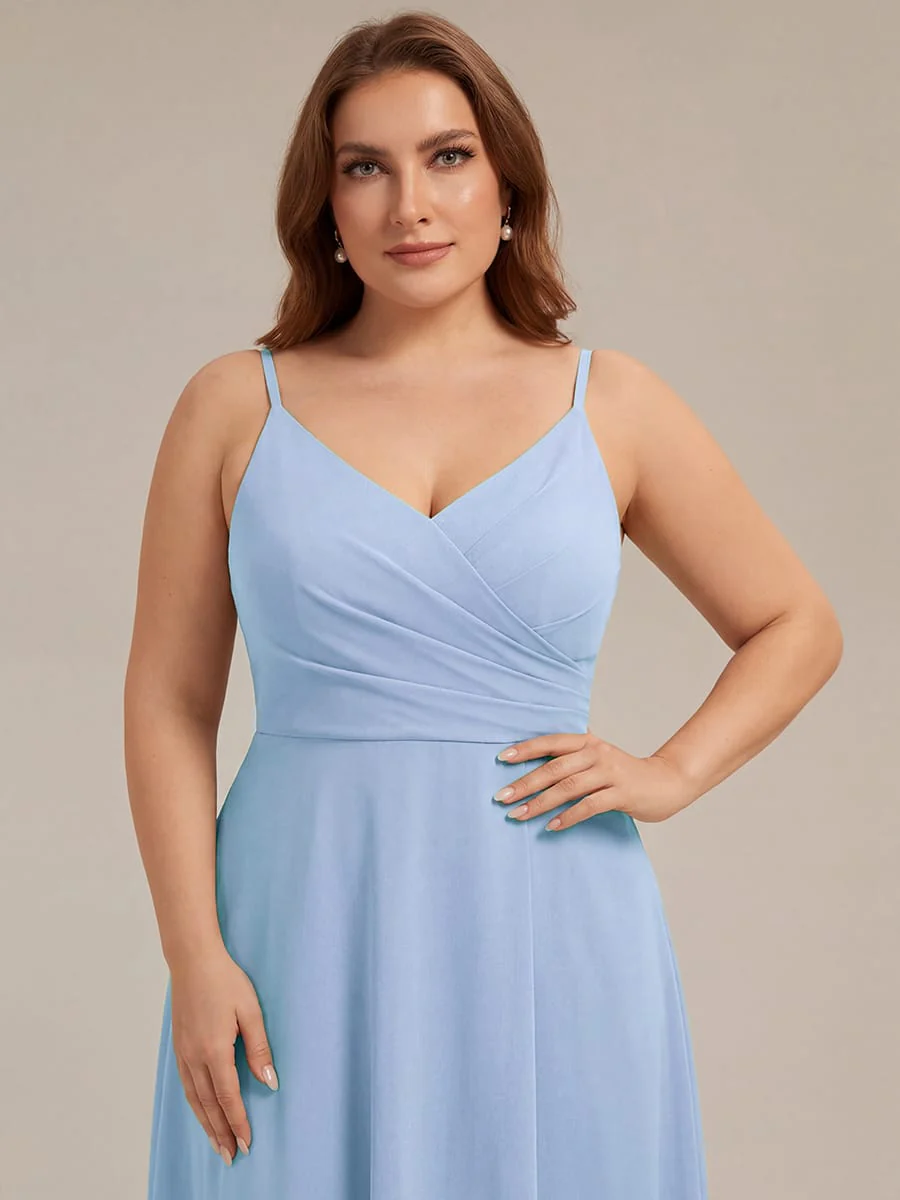ever RENÉ|Spaghetti Strap Pleated V-Neck High Slit Bridesmaid Dress - Image 55