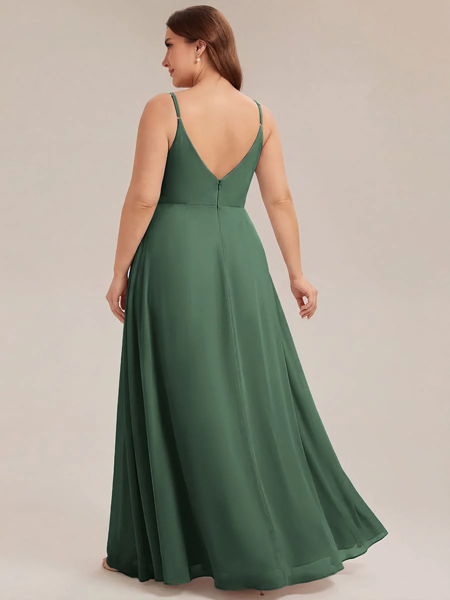 ever RENÉ|Spaghetti Strap Pleated V-Neck High Slit Bridesmaid Dress - Image 95