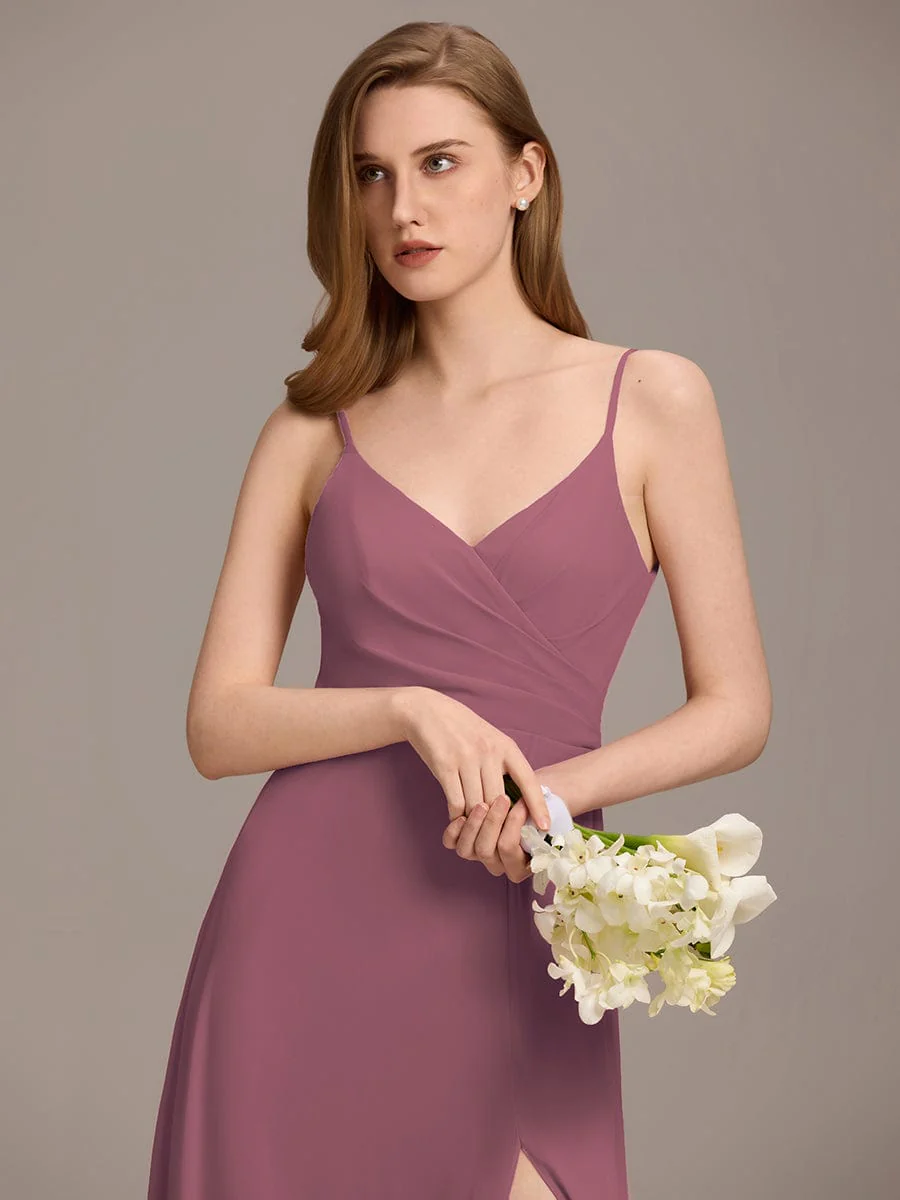 ever RENÉ|Spaghetti Strap Pleated V-Neck High Slit Evening Dress - Image 32