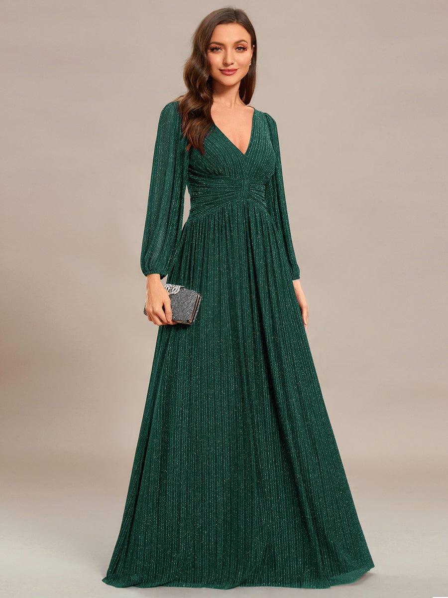 ever BRYM|Sparkle Long Sleeve Wedding Guest Dress with A-line Silhouette - Image 4
