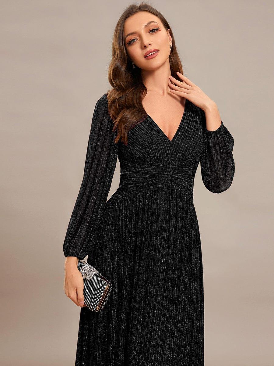 ever BRYM|Sparkle Long Sleeve Wedding Guest Dress with A-line Silhouette - Image 9