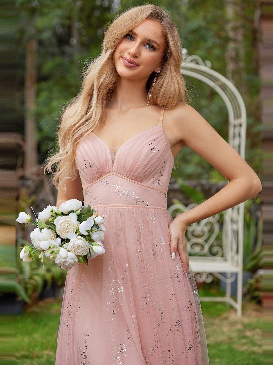 Sparkling Empire Waist Sleeveless Tulle Maxi Dress in Pink - Image 3