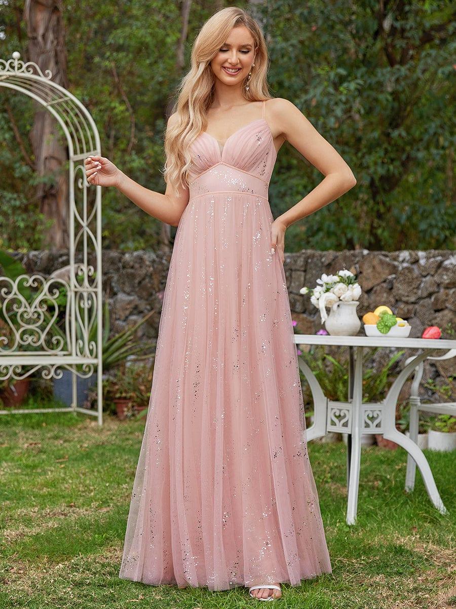Sparkling Empire Waist Sleeveless Tulle Maxi Dress in Pink - Image 5