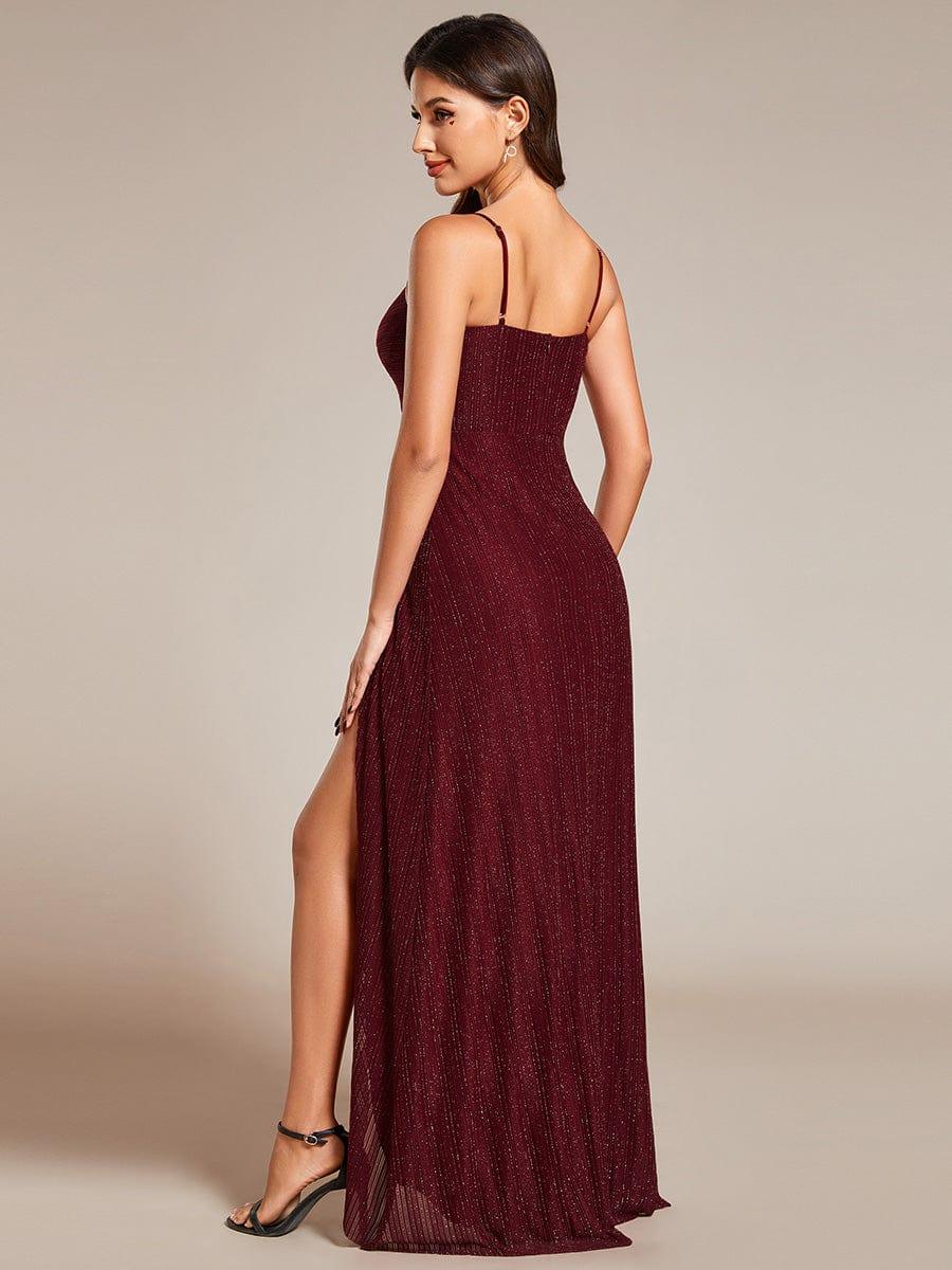 Sparkling High Slit Sleeveless V-Neck Evening Dress with Pleating(Final Sale) - Image 2