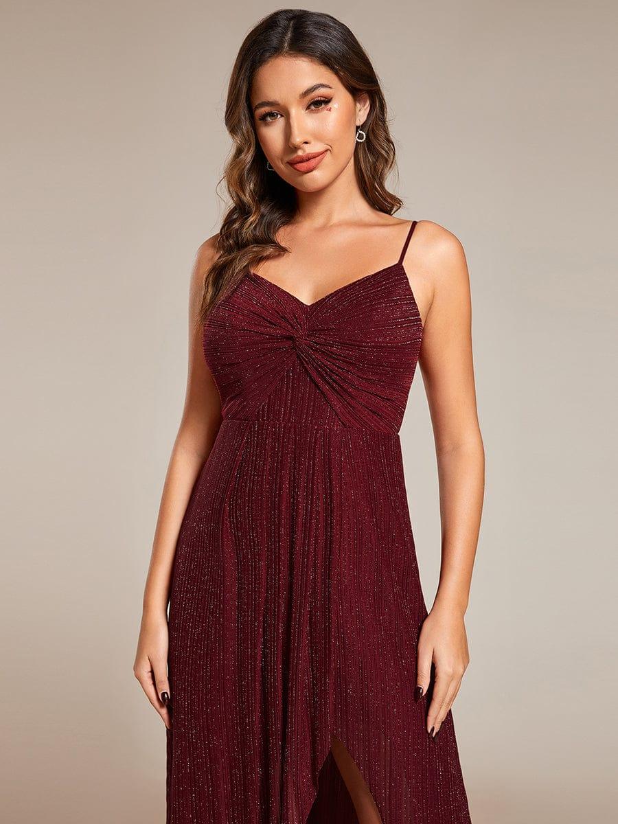 Sparkling High Slit Sleeveless V-Neck Evening Dress with Pleating(Final Sale) - Image 3