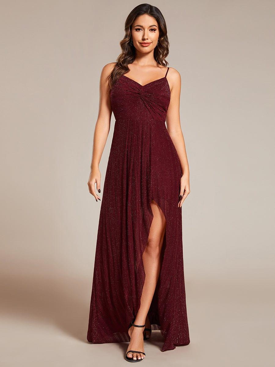 Sparkling High Slit Sleeveless V-Neck Evening Dress with Pleating(Final Sale) - Image 5