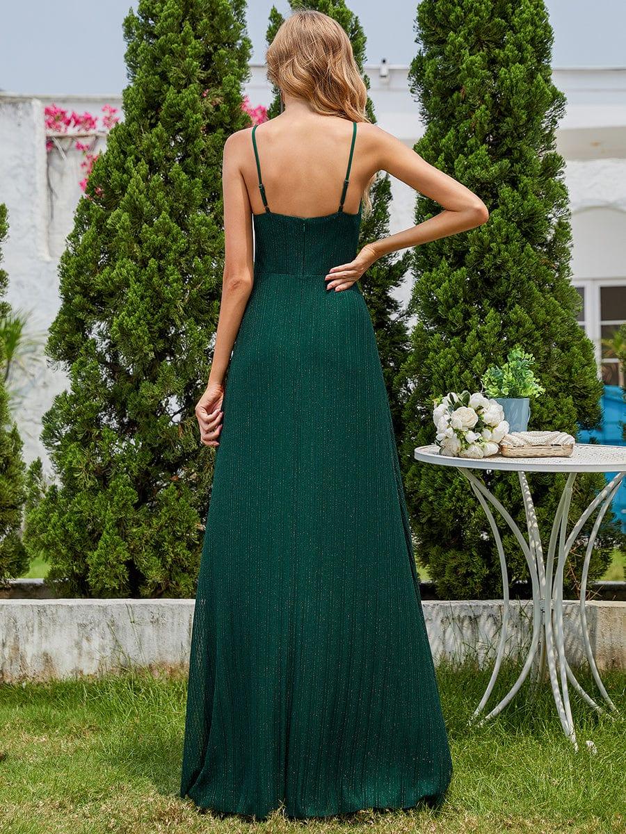 Sparkling High Slit Sleeveless V-Neck Evening Dress with Pleating(Final Sale) - Image 7