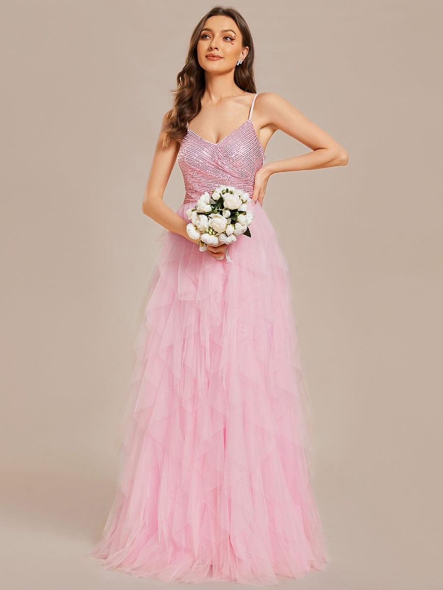 Sparkling V-Neck Spaghetti Straps Tulle Wedding Dress - Image 17