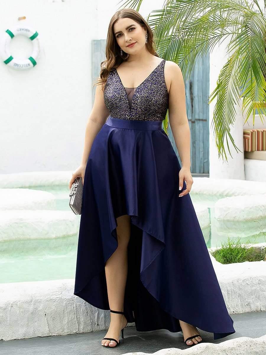 pretty ALYNA|Sparkly Plus Size Prom Dresses for Women with Irregular Hem (Final Sale) - Image 3