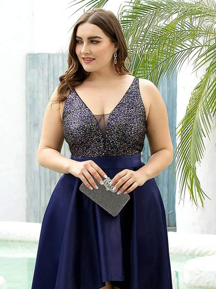 pretty ALYNA|Sparkly Plus Size Prom Dresses for Women with Irregular Hem (Final Sale) - Image 5