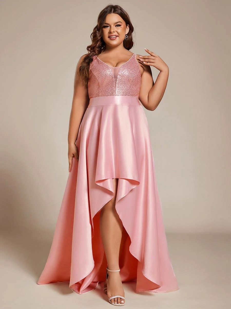 pretty ALYNA|Sparkly Plus Size Prom Dresses for Women with Irregular Hem (Final Sale) - Image 56