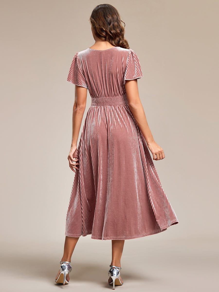ever AZALEA|Striped Velvet Flutter Sleeves V-Neck Midi Wedding Guest Dress - Image 20