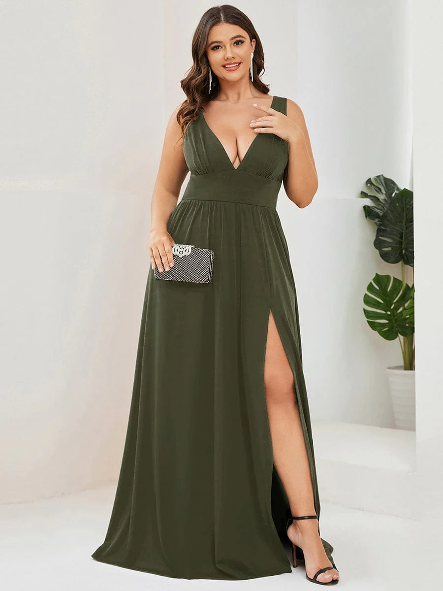 ever SORAYA|Stunning V-Neck Empire Waist Floor-Length Evening Dress with High Slit - Image 92