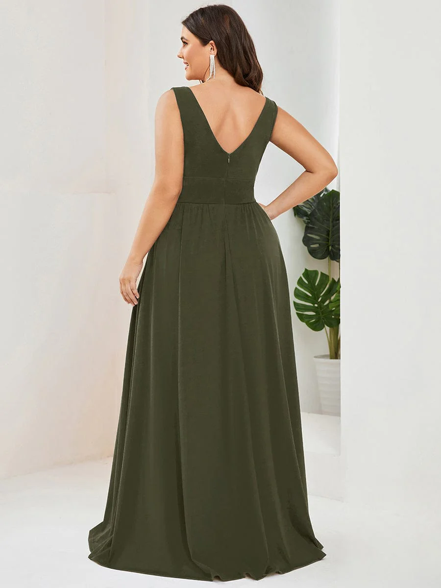 ever SORAYA|Stunning V-Neck Empire Waist Floor-Length Evening Dress with High Slit - Image 93