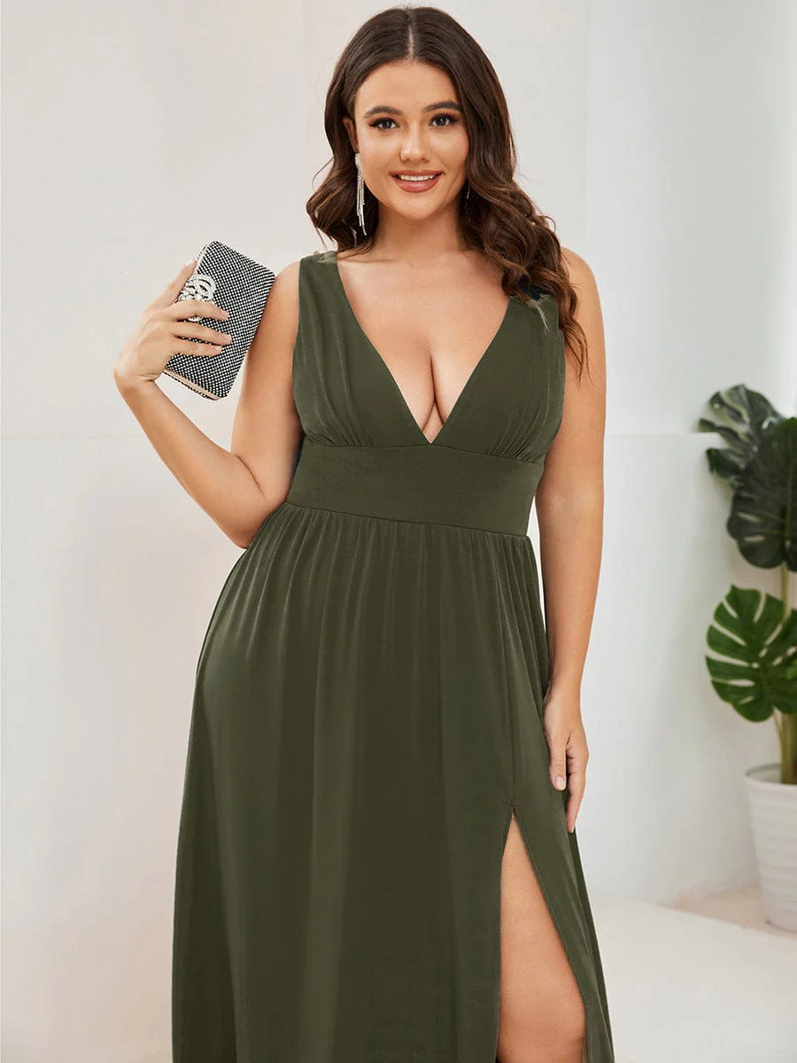 ever SORAYA|Stunning V-Neck Empire Waist Floor-Length Evening Dress with High Slit - Image 96