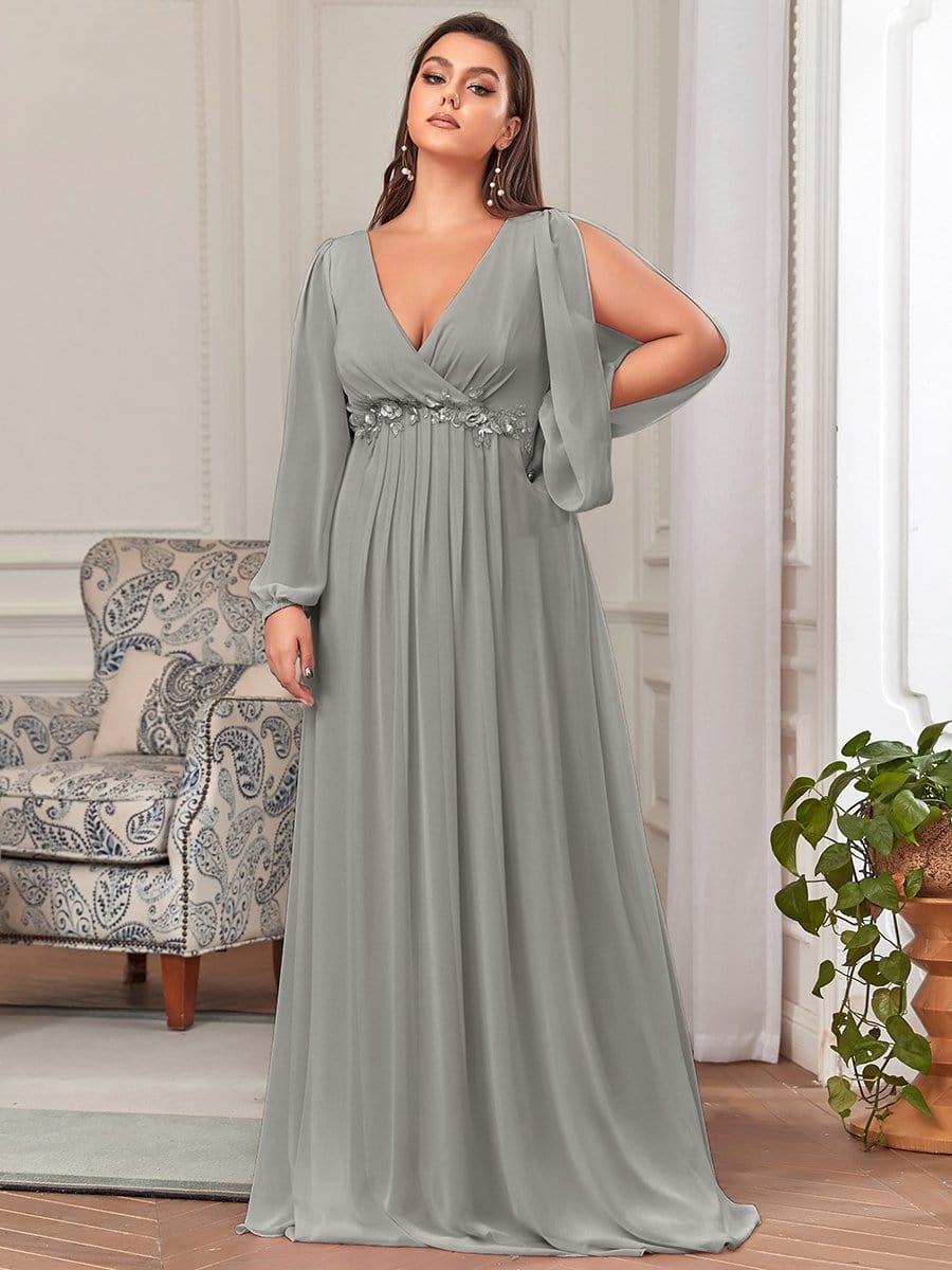pretty AMOUR|Plus Size Chiffon Evening Dress with Lantern Sleeves - Image 27