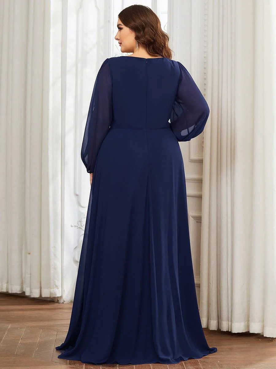pretty AMOUR|Plus Size Chiffon Evening Dress with Lantern Sleeves - Image 30